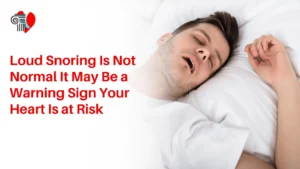 A man sleeping on his back with his mouth open, snoring loudly, representing sleep apnea and heart health risks.