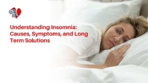 A woman lying awake in bed looking exhausted, featuring the text 'Understanding Insomnia: Causes, Symptoms, and Long Term Solutions' and the Athens Sleep and Wellness Center logo.