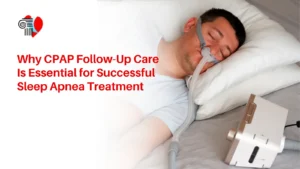 Patient discussing CPAP machine settings and mask fit during a follow-up consultation with a sleep specialist.