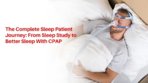 A sleep specialist guiding a patient through CPAP mask fitting and sleep study results at Athens Sleep and Wellness Center.
