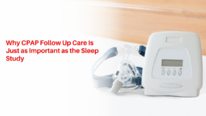 A sleep specialist reviewing CPAP machine data and checking mask fit with a patient during a follow-up appointment.